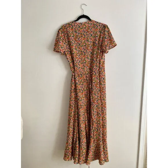 Floral Wrap Maxi Dress With Ruffled Hem & Short Sleeves By Prettygarden Size L - Picture 7 of 9
